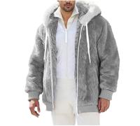 Mens Plush Hoodies Zip Up Jacket Solid Color Coat Teddy Fleece Cardigans Long Sleeve Sweatshirts Baggy Fit Hooded Outerwear with Pockets Jackets Cosy Warm Cardigan Work Holiday Activewear S-3XL