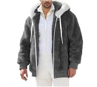 Mens Plush Hoodies Zip Up Jacket Solid Color Coat Teddy Fleece Cardigans Long Sleeve Sweatshirts Baggy Fit Hooded Outerwear with Pockets Jackets Cosy Warm Cardigan Work Holiday Activewear S-3XL
