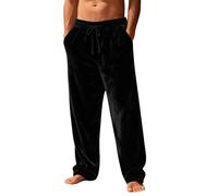 Mens Plush Pajama Pants Winter Warm Trousers Fluffy Soft Fleece Sleep Pant Plain Lounge Pjs Bottoms with Pockets Loose Fit Joggers Tracksuit Bottoms for Mens Gift (Black, XL)