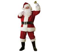 Mens Plush Santa Suit Costume Father Christmas Classic Mr Claus Adult Outfit