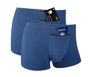Men's Pocket Underwear with A Secret Front Stash Pocket Panties, 2 Packs (Blue), Blue, M