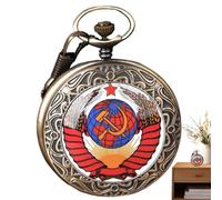 Mens Pocket Watch,Hammer Sickle Icon Vintage Clock Arabic Numerals | Embossed Fashion Accessories, Pentagram Wheat Clock with Chain for Men Women