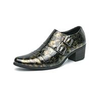 Men's Pointed Toe Block Heels Slip-on Oxford Shoes Comfort Medium Chunky Heels Retro Low Top Dress Prom Shoes for Wedding Business Work Dating (Gold,10)