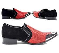 Men's Pointed Toe Diamante Studded Comfy Slip OP ON Smart Party Shoes (Red, Numeric_9)