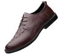 Men's Pointed-Toe Oxford Dress Shoes Formal Leather Lace-Up Business Shoes for Wedding Office Professionals, Brown, 7 UK
