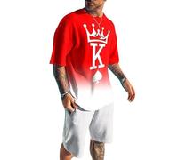 Men's Poker King K 3D Print T-Shirt and Beach Board Shorts Cool 2 Piece Set Summer Tracksuit Streetwear