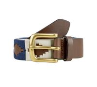 Men's Polo Full-Grain Leather Belt with Brass Buckle - Navy / S
