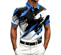 Mens Polo Golf T Shirt Short Sleeve Shirts Button Sports Geometry Print Top