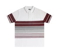 Mens Polo Premium Short Sleeve Heavy Engineering Stripes with Tipping Collar, M-3XL, 23949596 (UK, Alpha, L, Regular, Regular, White, Red, Light Grey & Charcoal)