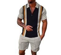 Men's Polo Shirt and Short Sets Shorts Sleeve Mens Outfits 2 Piece Fashion Tracksuit Comfy Casual Set for Men Jogging Suit Set Plus Size Casual Sport Suit (Men's Summer Tracksuit Set Khaki,XL)