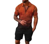 Men's Polo Shirt and Shorts Set 2-Piece Set Summer Tracksuit Clothing Fashion Casual Sweatsuits Gym Sets Sportswear for Gym Running Exercise Fitness (Men's Summer Tracksuit Set Orange,XL)