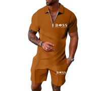 Men's Polo Shirt and Shorts Set 2 Piece Summer Tracksuit Fashion Casual Short Sleeve Polo Suits Activewear Sportwear Lounge Sets Casual Sport Suit (Men's Tracksuit Polo Shirt & Shorts Orange,S)
