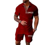 Men's Polo Shirt and Shorts Set Short Sleeve Suit Set Zip Joggers Gym Top Casual Running Sport Sweat Activewear 2 Piece Suit Pants Gym Sets Casual Shirt und Pants mit Drawstring Sales Clearance