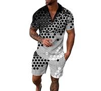 Men's Polo Shirt and Shorts Set Short Sleeve Suit Set Zip Joggers Gym Top Casual Running Sport Sweat Activewear 2 Piece Suit Pants Gym Sets Casual Shirt und Pants mit Drawstring Sales Clearance