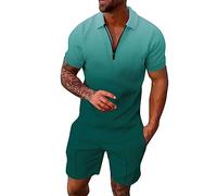 Men'S Polo-Shirt and Shorts Sets 2 Piece Summer Tracksuit Co Ord Set Smart Casual Gradient Colour Lapel 1/4 Zip Mech T-Shirt Breathable Lightweight Soft Shorts with Pockets Beach Activewear Suits