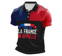 Men's Polo Shirt Casual Business Shirt with Button Placket Comfortable Loose Print National Day European, black, M
