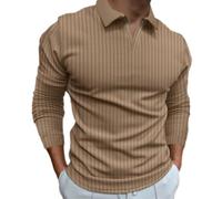 Men's Polo Shirt Classic Fashion Casual Outdoor T-Shirts Lightweight Breathable Solid Color Long Sleeves T-Shirt E-Khaki L