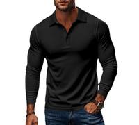 Men's Polo Shirt Classic Fashion Casual Outdoor T-Shirts Lightweight Breathable Sport Long Sleeves T-Shirt F-Black XXL