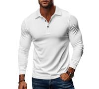 Men's Polo Shirt Classic Fashion Casual Outdoor T-Shirts Lightweight Breathable Sport Long Sleeves T-Shirt B-White M