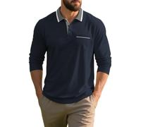 Men's Polo Shirt Classic Golf Casual Outdoor T-Shirts Lightweight Breathable Sport Long Sleeves T-Shirt G-Navy S