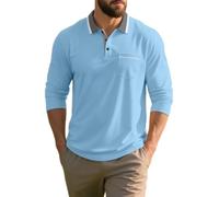 Men's Polo Shirt Classic Golf Casual Outdoor T-Shirts Lightweight Breathable Sport Long Sleeves T-Shirt J-Light Blue 3XL