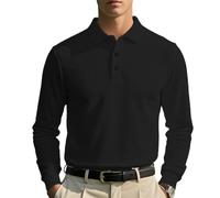 Men's Polo Shirt Classic Golf Casual Outdoor T-Shirts Lightweight Sport Fashion Solid Color Long Sleeves T-Shirt C-Black S