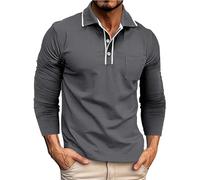 Men's Polo Shirt, Classic Long Sleeve Basic Button T-Shirt, Lightweight Long Sleeve Shirt, Golf Tops with Pocket, Sports Basic Slim Fit T-Shirt with Chest Pocket, Polo Shirt, Outdoor Shirts, gray, XL