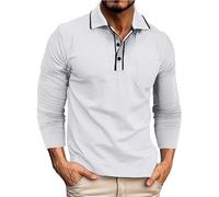 Men's Polo Shirt, Classic Long Sleeve Basic Button T-Shirt, Lightweight Long Sleeve Shirt, Golf Tops with Pocket, Sports Basic Slim Fit T-Shirt with Chest Pocket, Polo Shirt Activewear, White, S