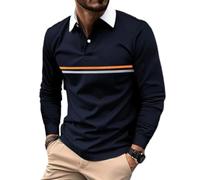 Men's Polo Shirt Classic Sport Casual Outdoor T-Shirts Lightweight Breathable Fashion Long Sleeves T-Shirt E-Navy XXL
