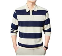 Men's Polo Shirt Lightweight Breathable Color Matching Long Sleeves T-Shirt Classic Sport Casual Outdoor T-Shirts A-Navy 3XL