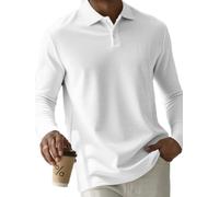 Men's Polo Shirt Lightweight Breathable Solid Color Long Sleeves T-Shirt Classic Fashion Casual Outdoor T-Shirts G-White S