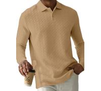 Men's Polo Shirt Lightweight Breathable Solid Color Long Sleeves T-Shirt Classic Fashion Casual Outdoor T-Shirts N-Khaki XXL