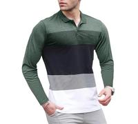 Men's Polo Shirt Lightweight Breathable Sport Fashion Long Sleeves T-Shirt Classic Golf Casual Outdoor T-Shirts E-Green M