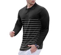 Men's Polo Shirt Lightweight Breathable Sport Fashion Long Sleeves T-Shirt Classic Golf Casual Outdoor T-Shirts K-Black L
