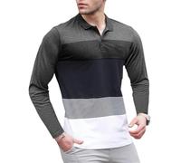 Men's Polo Shirt Lightweight Breathable Sport Fashion Long Sleeves T-Shirt Classic Golf Casual Outdoor T-Shirts F-Dark Grey L