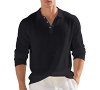 Men's Polo Shirt Lightweight Breathable Sport Long Sleeves T-Shirt Classic Golf Casual Outdoor T-Shirts G-Black 3XL
