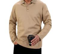 Men's Polo Shirt Lightweight Sport Fashion Solid Color Long Sleeves T-Shirt Classic Golf Casual Outdoor T-Shirts J-Khaki XL