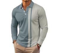 Men's Polo Shirt Long Sleeve Vintage Striped Golf Shirt Lightweight Casual Collared Shirt (UK, Alpha, S, Regular, Regular, #7)