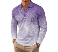 Men's Polo Shirt Long Sleeve Vintage Striped Golf Shirt Lightweight Casual Collared Shirt (UK, Alpha, S, Regular, Regular, #15)