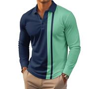 Men's Polo Shirt Long Sleeve Vintage Striped Golf Shirt Lightweight Casual Collared Shirt (UK, Alpha, S, Regular, Regular, #8)