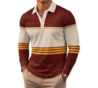 Men's Polo Shirt Long Sleeve Vintage Striped Golf Shirt Lightweight Casual Collared Shirt (UK, Alpha, S, Regular, Regular, #9)