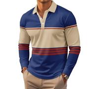 Men's Polo Shirt Long Sleeve Vintage Striped Golf Shirt Lightweight Casual Collared Shirt (UK, Alpha, S, Regular, Regular, #10)