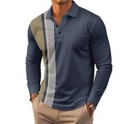 Men's Polo Shirt Long Sleeve Vintage Striped Golf Shirt Lightweight Casual Collared Shirt (UK, Alpha, S, Regular, Regular, #4)