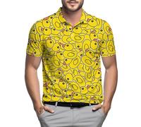 Mens Polo Shirt Retro 80s 90s Golf Tennis Sport T-Shirt，Soft Breathable Elastic Fabric Short Sleeve, Yellow Rubber Ducks Cartoon Ducks, XXL