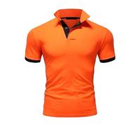 Men's Polo Shirt Short Sleeve Casual Golf Slim Cotton Classic Collar Sport Slim Short Sleeve, Colour: Orange, XL