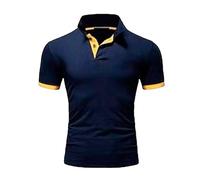 Men's Polo Shirt Short Sleeve Casual Golf Slim Cotton Classic Collar Sport Slim Short Sleeve, Deep Blue 1, L
