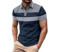 Mens Polo Shirt Short Sleeve Casual Summer Color Matching Striped T Shirt with Chest Pocket and Half - Zip Regular Fit Breathable Golf Business Top (01-2-Grey, XXXL)