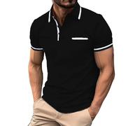 Men's Polo Shirt Short Sleeve Contrast Color Shift with Chest Pocket Muscle Fit Stretch Breathable Lightweight Summer Business Casual Daily Golf Top (01-2-Black, M)