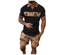 Men's Polo Shirt & Shorts 2-Piece Set Joggers Sports Suit Casual Running Sport Sweat Activewear with Pockets Men's Casual Tracksuit Set Mens Co Ord Sets Shirt and Shorts Golf Mens Summer Coffee