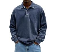 Men's Polo Shirt Urban Classic Sport Leisure Shirts Lightweight Komfortabel Breathable Solid Color Long-Sleeve T-Shirt B-Navy 5XL